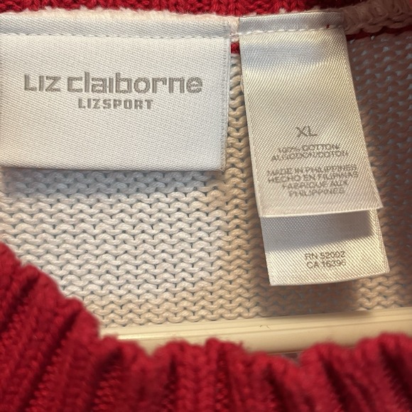 Liz Claiborne‎ Liz Sport Women's Mock neck Sweater Long Sleeve Red/white XL - Picture 4 of 5
